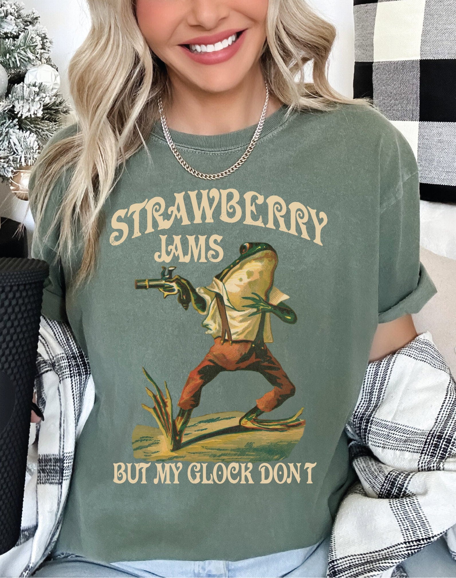 Strawberry Jams But My Glock Don’t Shirt Comfort Colors Funny Frog Shirt Funny Meme Shirt LS838