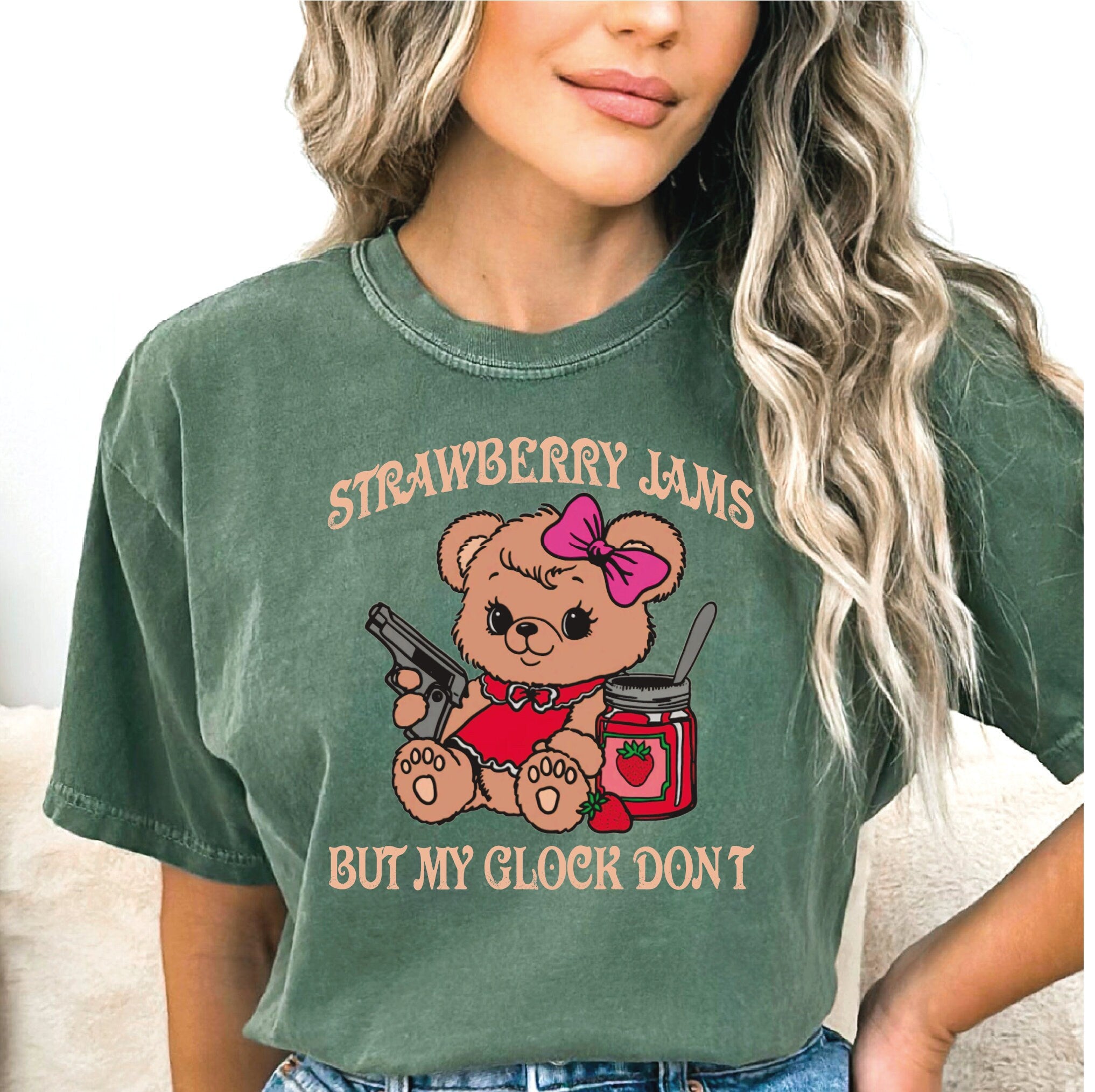 Strawberry Jams But My Glock Don’t Shirt Comfort Colors Funny Bear Shirt Funny Meme Shirt LS901