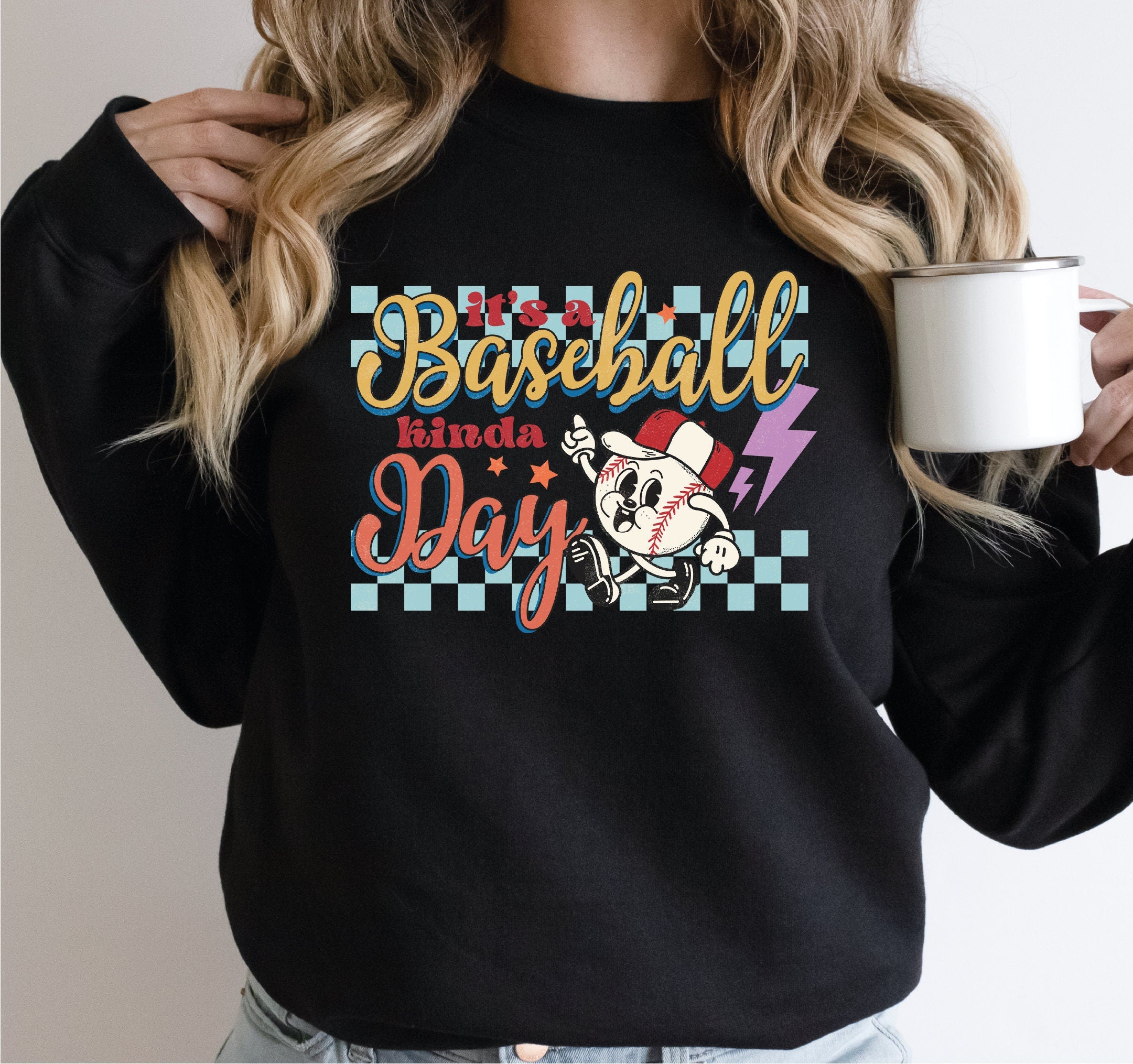 Baseball Game Day Sweatshirt and Hoodie Retro Game Day Hoodie It’s A Baseball Kinda Day Sweater Baseball Mom Sweater