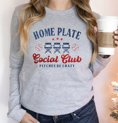 Home Plate Social Club Sweatshirt and Hoodie Baseball Mama Sweatshirt Baseball Mom Hoodie Gift for Baseball Mom LS889