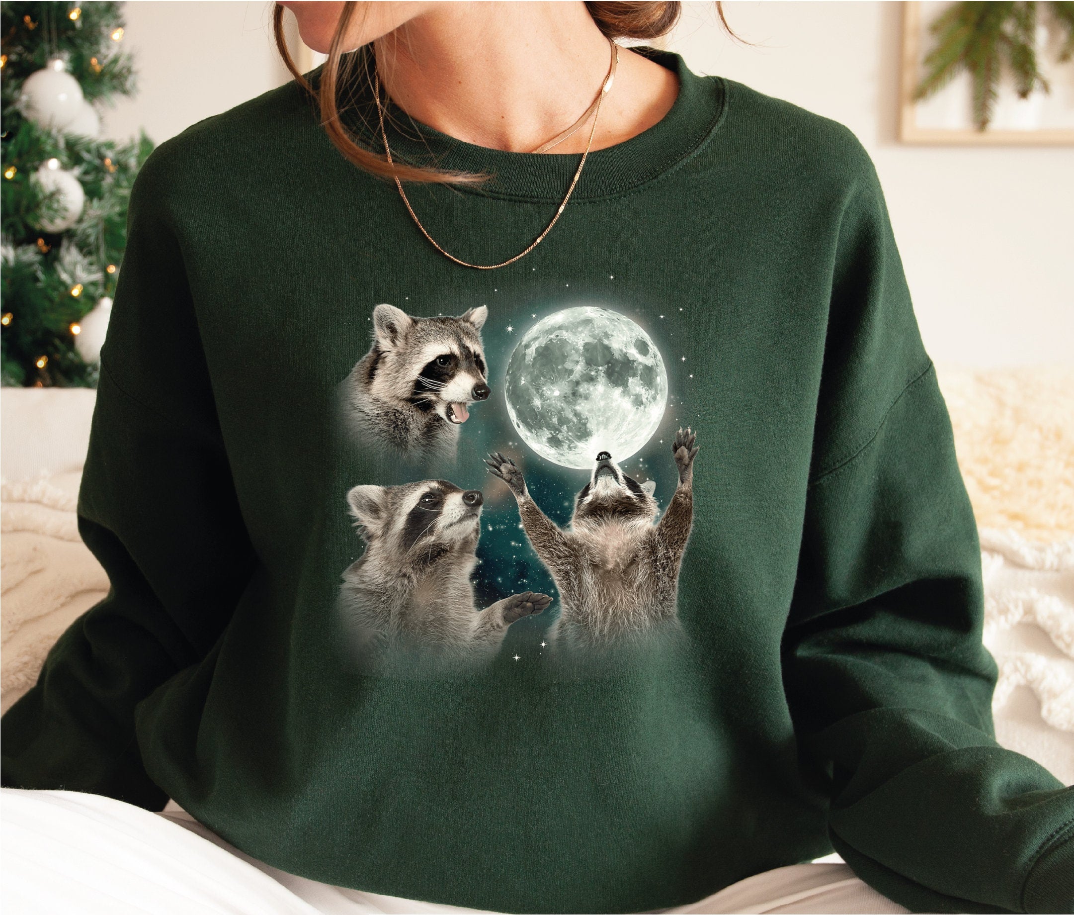 Three Raccoons Vintage Graphic Sweatshirt Retro Raccoon Moon Sweater Raccoon 90s,Raccoon Lovers Funny Raccoon Shirt