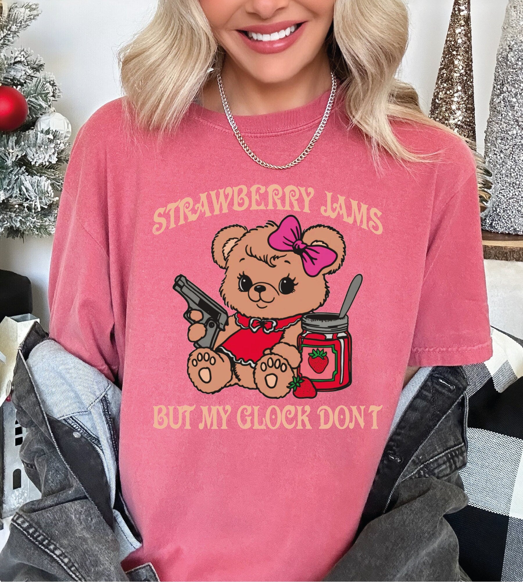 Strawberry Jams But My Glock Don’t Shirt Comfort Colors Funny Bear Shirt Funny Meme Shirt LS901