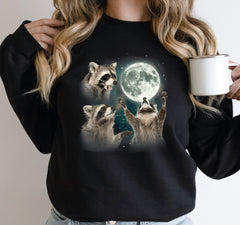 Three Raccoons Vintage Graphic Sweatshirt Retro Raccoon Moon Sweater Raccoon 90s,Raccoon Lovers Funny Raccoon Shirt