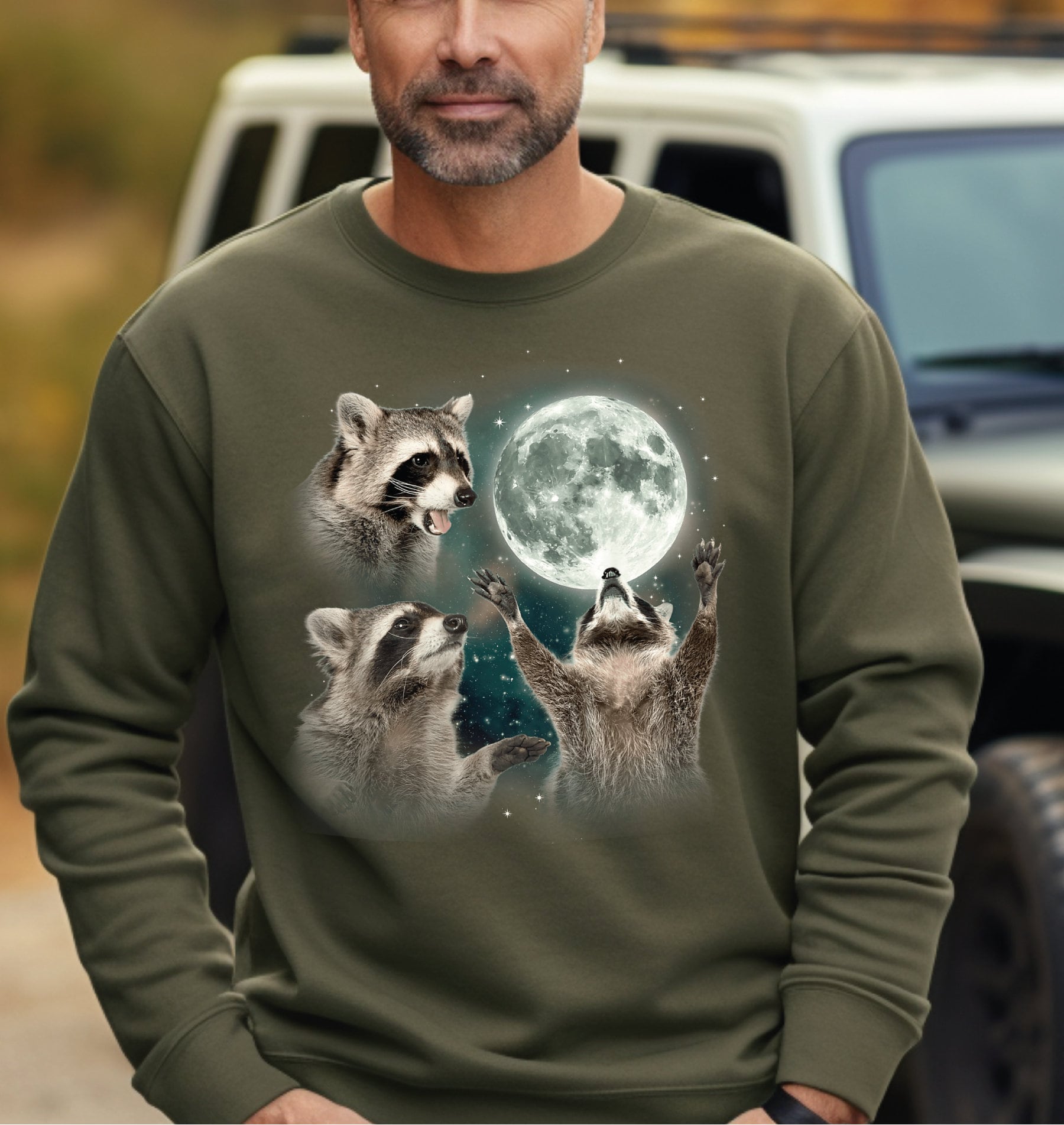 Three Raccoons Vintage Graphic Sweatshirt Retro Raccoon Moon Sweater Raccoon 90s,Raccoon Lovers Funny Raccoon Shirt