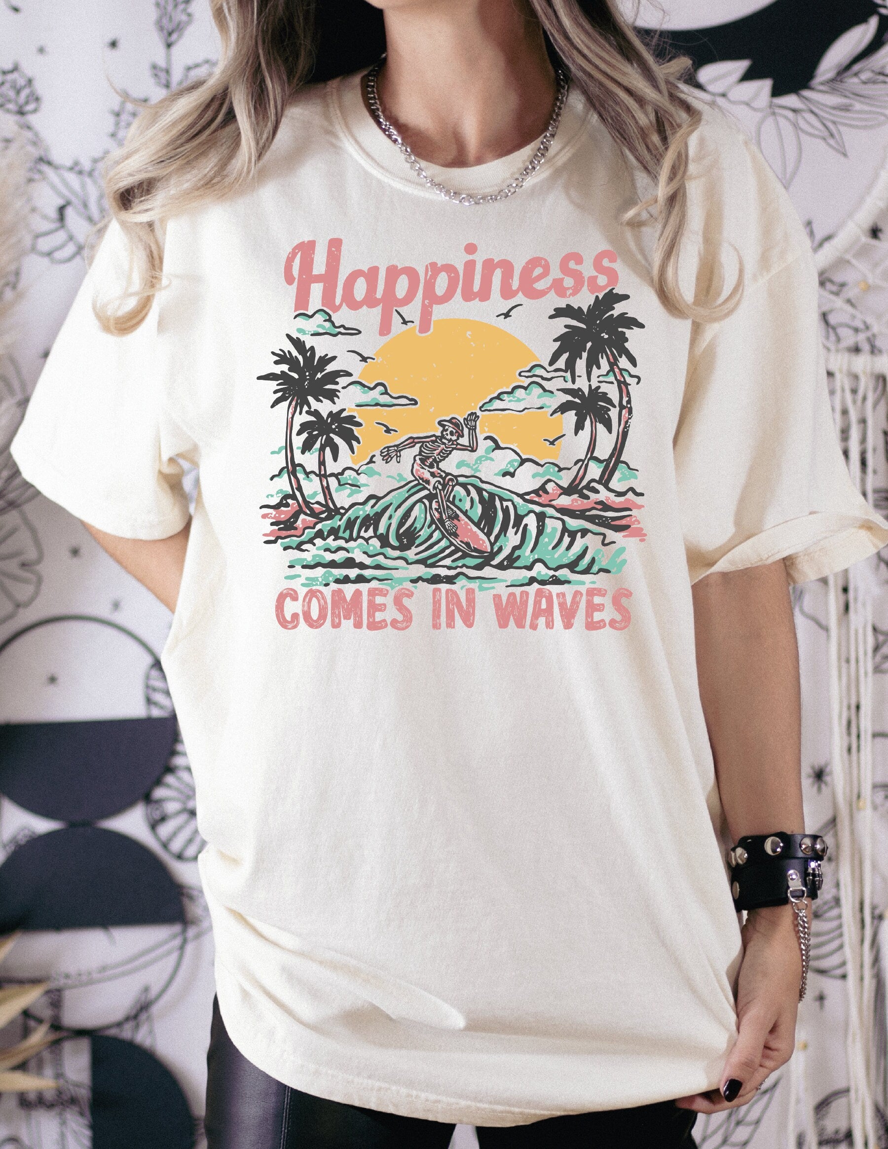 Happiness Comes In Waves Comfort Colors Shirt Summer Shirt Vacation Shirt Beach Shirt Family Vacation Gift Girls Trip