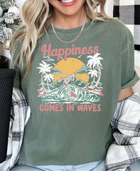 Happiness Comes In Waves Comfort Colors Shirt Summer Shirt Vacation Shirt Beach Shirt Family Vacation Gift Girls Trip