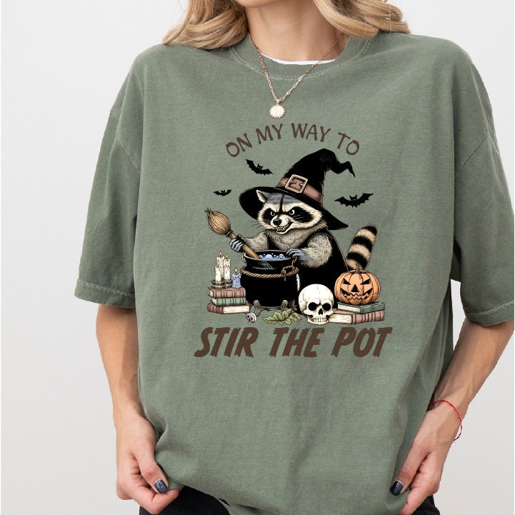 On My Way to stir the Pot Halloween Comfort Colors T-Shirt,Fall Season Pumpkin Season Funny Halloween Raccoon,SAS1561