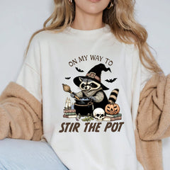 On My Way to stir the Pot Halloween Comfort Colors T-Shirt,Fall Season Pumpkin Season Funny Halloween Raccoon,SAS1561