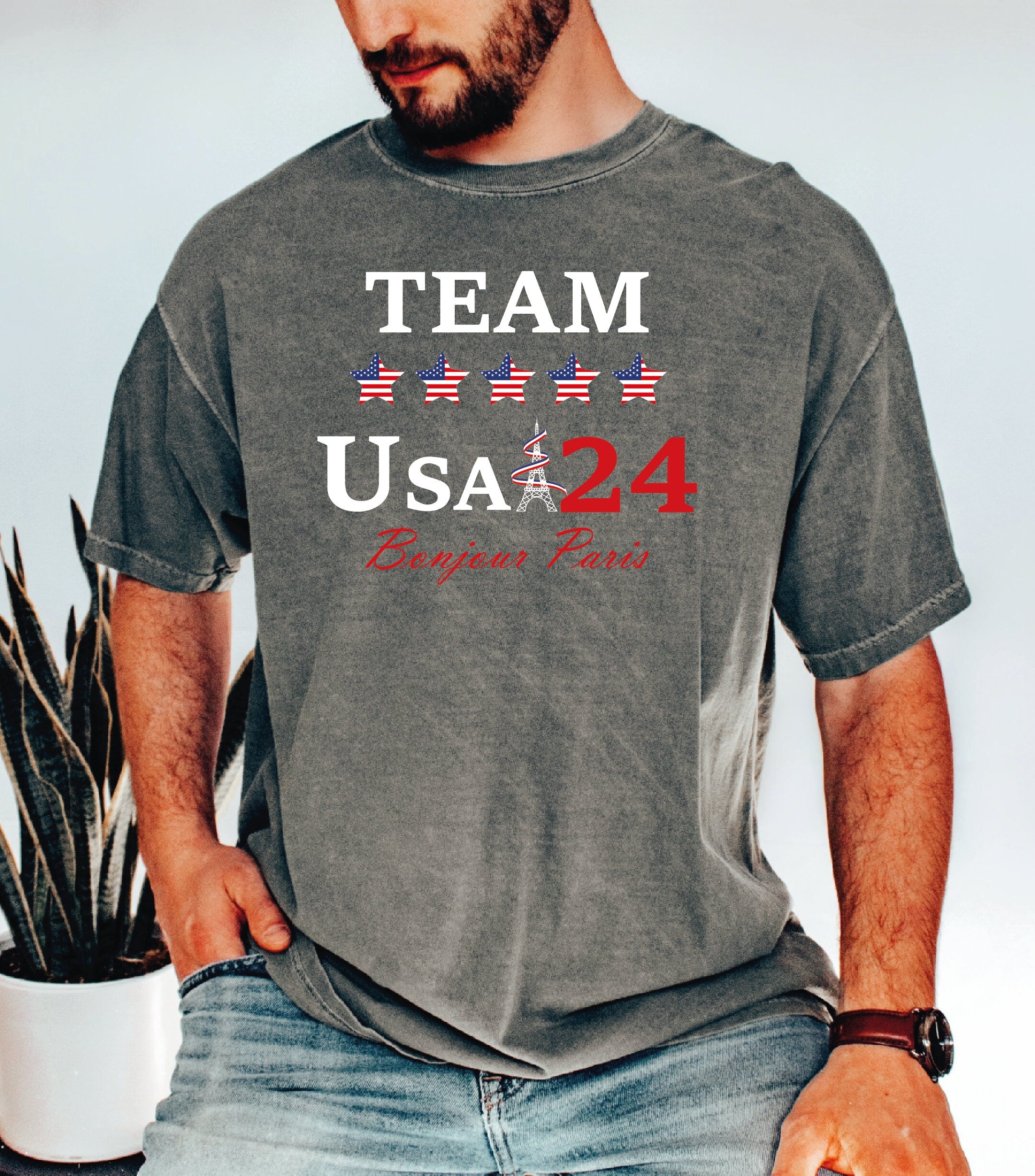 Team USA 2024 Comfort Colors Shirt USA Supporter Tshirt Usa Team 24 Bonjour Paris Shirt American Team Shirt Patriotic