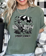 Spooky Summer Comfort Colors Shirt Woman Skeleton Shirt Flowers Shirt Bat Shirt,Funny Gothic Tee Floral Skull T-Shirt