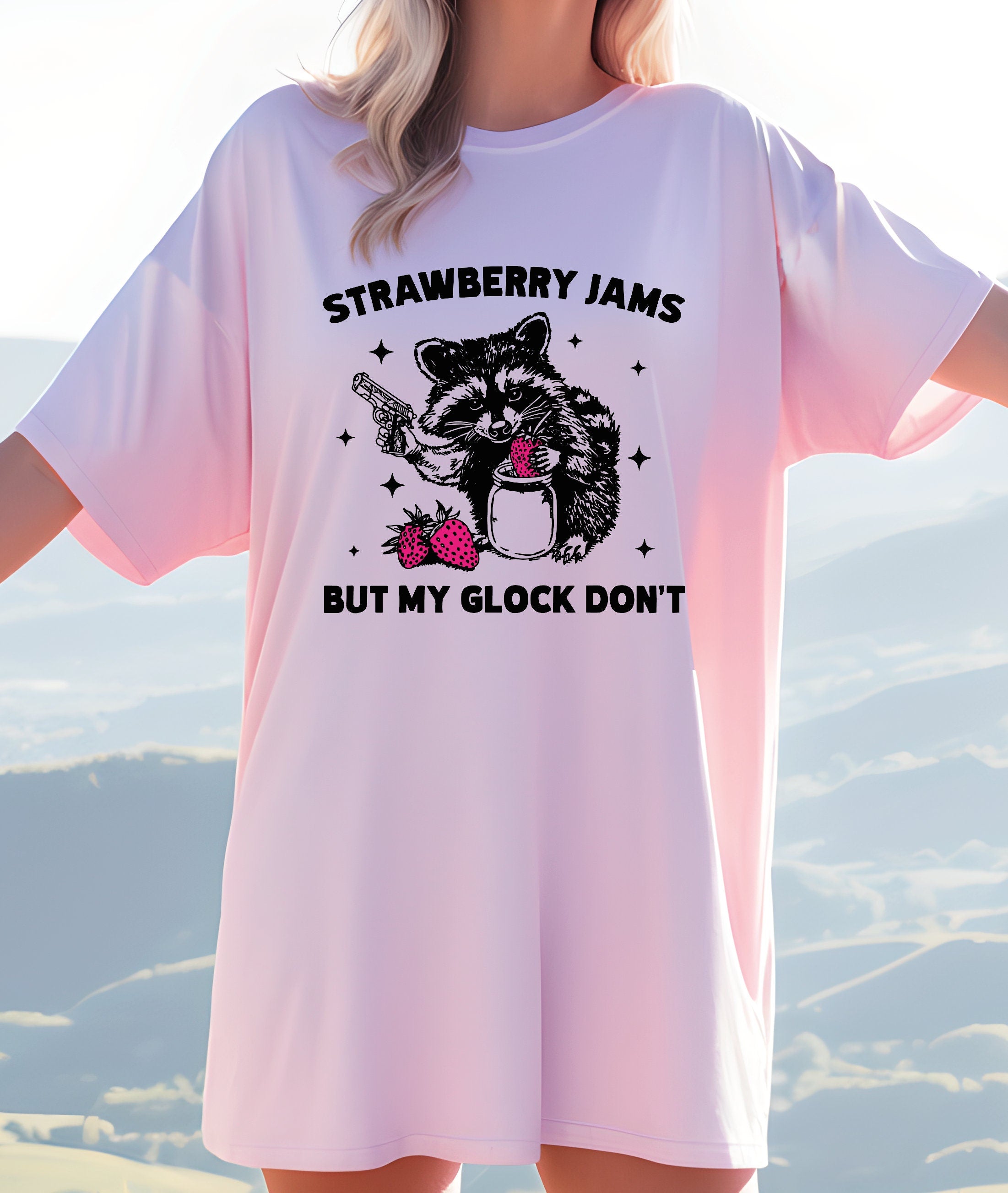 Strawberry Jams But My Glock Don’t Shirt Comfort Colors Funny Raccoon Shirt Funny Meme Opossum Shirt L006