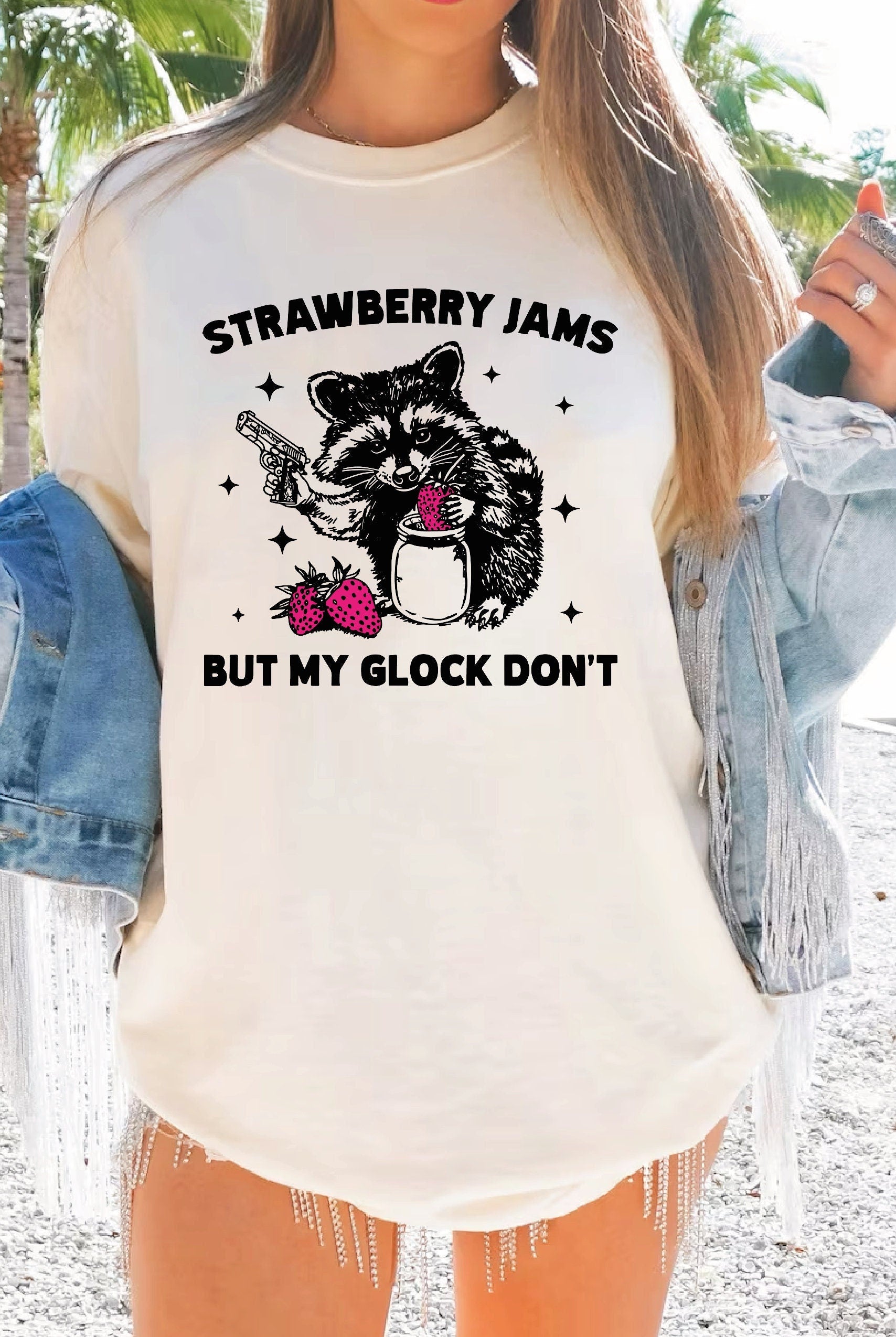 Strawberry Jams But My Glock Don’t Shirt Comfort Colors Funny Raccoon Shirt Funny Meme Opossum Shirt L006