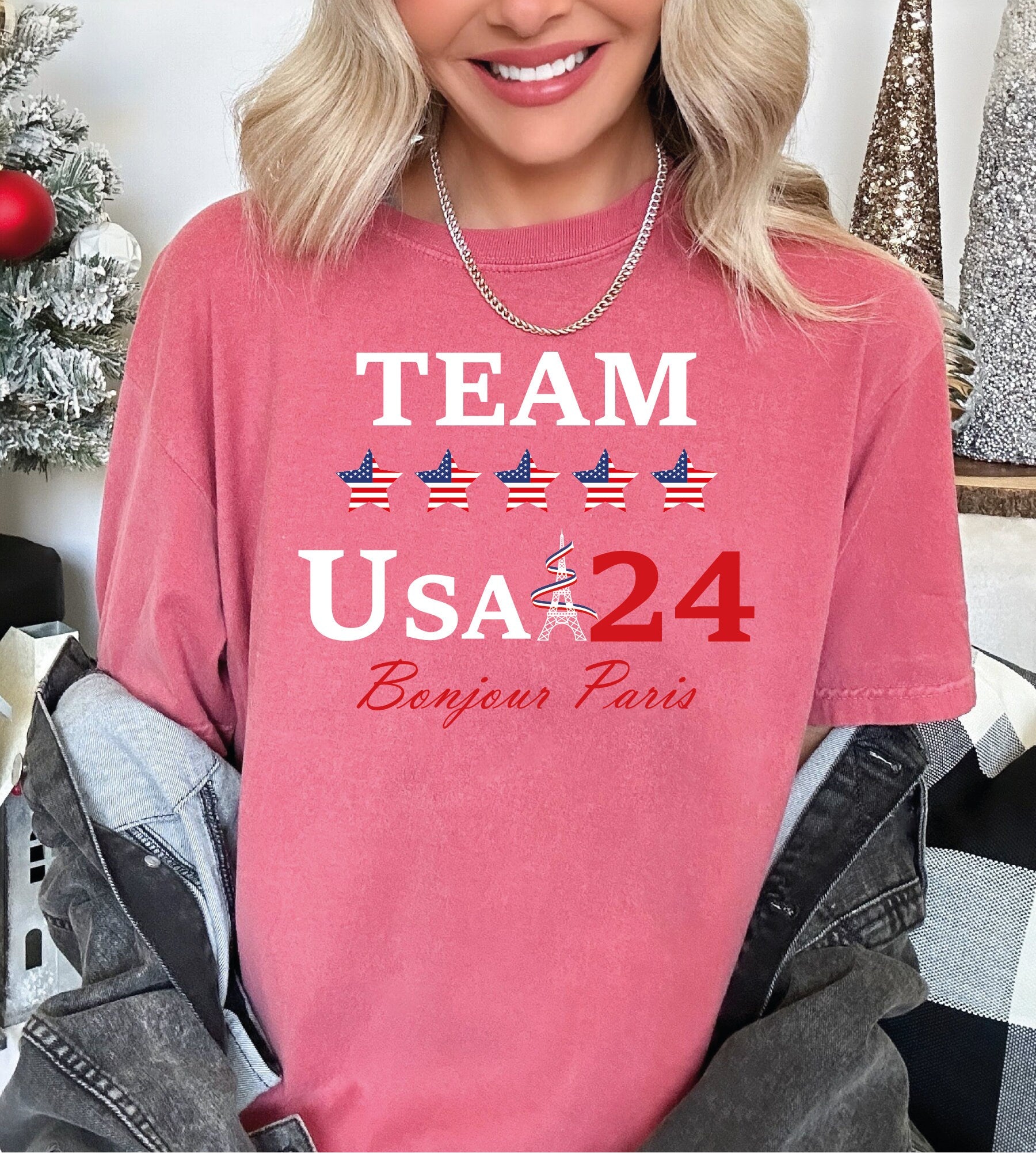 Team USA 2024 Comfort Colors Shirt USA Supporter Tshirt Usa Team 24 Bonjour Paris Shirt American Team Shirt Patriotic