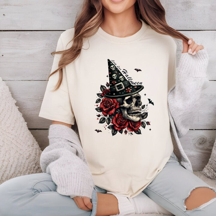 Long Live Halloween Comfort Colors T-Shirt Funny Skeleton Ghost Tee Floral Skull halloween,Pumpkin Season Ghost