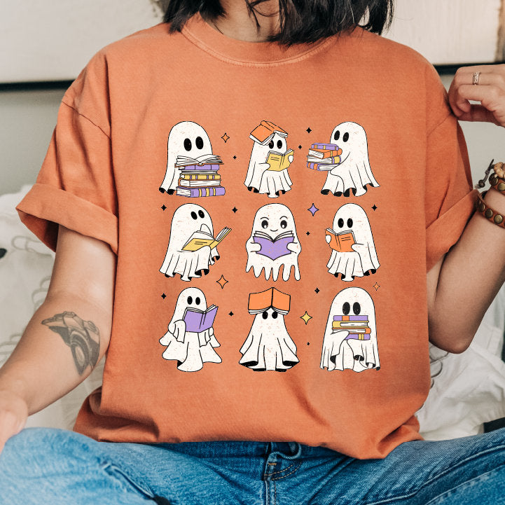 ACOTAR Ghost Reading,Ghost halloween shirt Retro Halloween Tee Funny Ghost Book Comfort Colors Tshirt Halloween Ghost