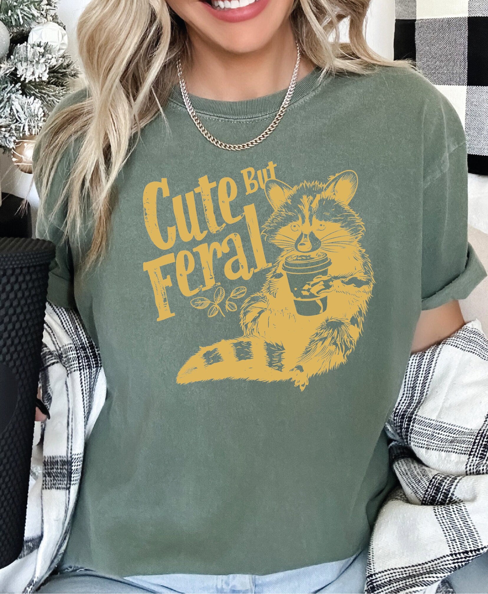 Comfort Colors Cute But Feral Raccoon Shirt Funny Raccoon Shirt Funny Meme Opossum Shirt Fall Coffee Shirt Raccoon Meme