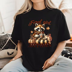 Feral Girl Autumn Comfort Colors T-Shirt,Fall Season,Pumpkin Season Retro Fall Season Shirt Autumn Raccoon,Funny