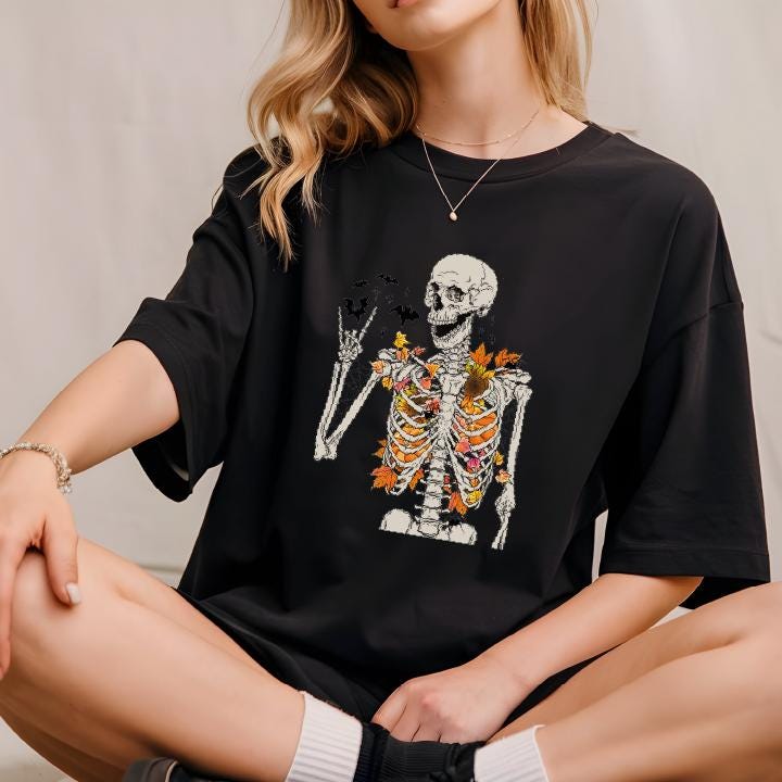 Halloween Skeleton Shirt Funny Skeleton Halloween T-Shirt Spooky Season Halloween Floral Skul SAS1711