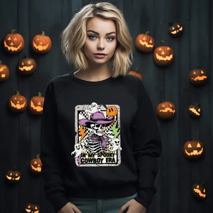 In My Spooky Cowboy Era Sweatshirt Cowboy Pumpkin Hoodie Halloween Skeleton Western Shirt Ghoust Tee Pumpkin Hoodie