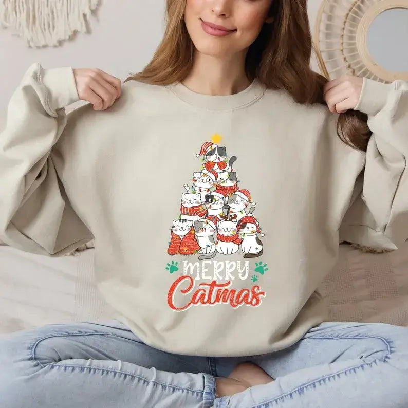 Merry Catmas Sweatshirt Meowy Christmas Sweatshirt Christmas Cat Sweatshirt Cat Lover Sweatshirt Christmas Gift VLB828