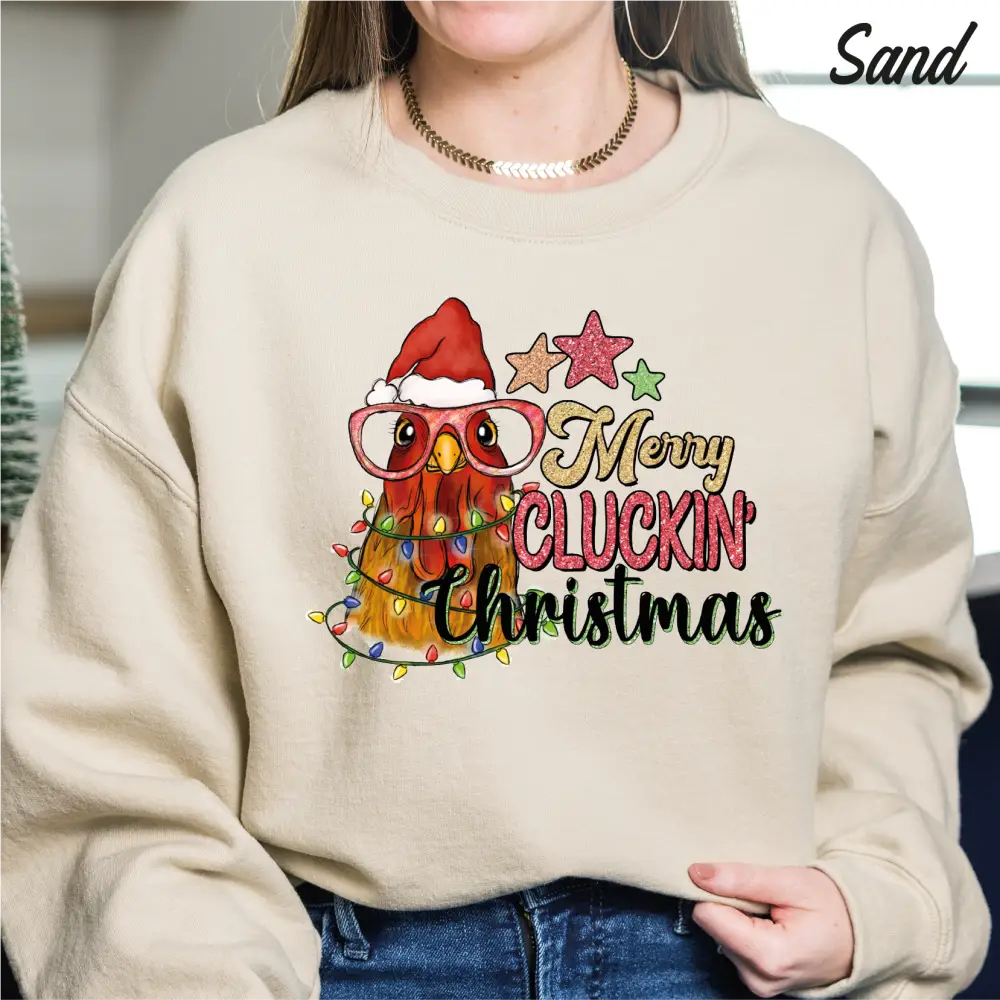 Merry Cluckin Christmas Sweatshirt Funny Chicken Christmas Gift Sweatshirt cstmzn-chrstms-007 - Physical