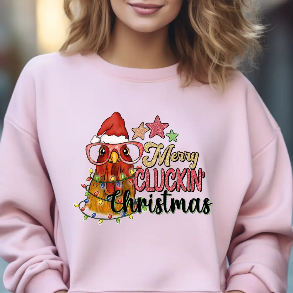 Merry Cluckin Christmas Sweatshirt Funny Chicken Christmas Gift Sweatshirt cstmzn-chrstms-007 - Physical