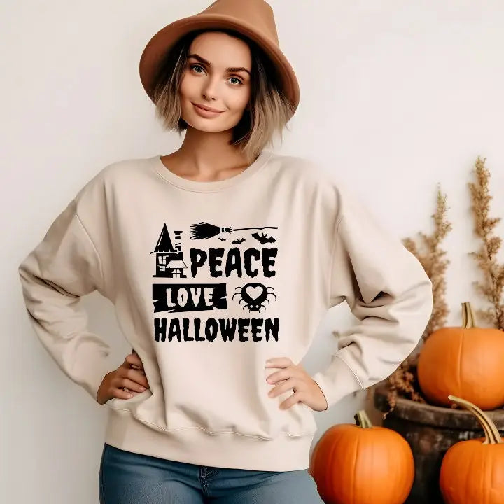 Peace Love Halloween Sweatshirt Halloween Wizard Sweatshirt Mens Womens Halloween Hoodie SAS1608 - Physical