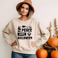 Peace Love Halloween Sweatshirt Halloween Wizard Sweatshirt Mens Womens Halloween Hoodie SAS1608 - Physical