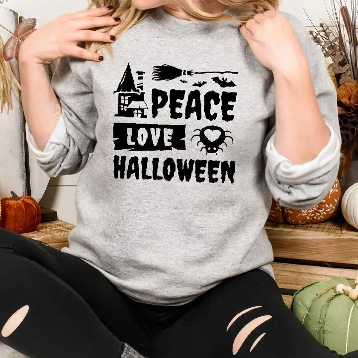 Peace Love Halloween Sweatshirt Halloween Wizard Sweatshirt Mens Womens Halloween Hoodie SAS1608 - Physical