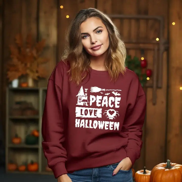 Peace Love Halloween Sweatshirt Halloween Wizard Sweatshirt Mens Womens Halloween Hoodie SAS1608 - Physical