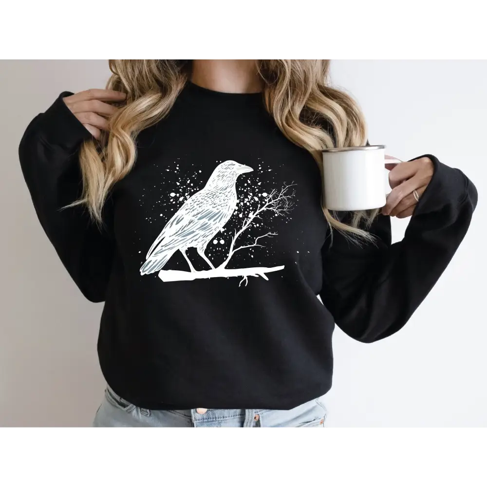 Raven Sweatshirt Compass Sweater Crow Tee Raven In The Sky Raven Murder Attempt Sweatshirt Gothic Raven Shirt G113