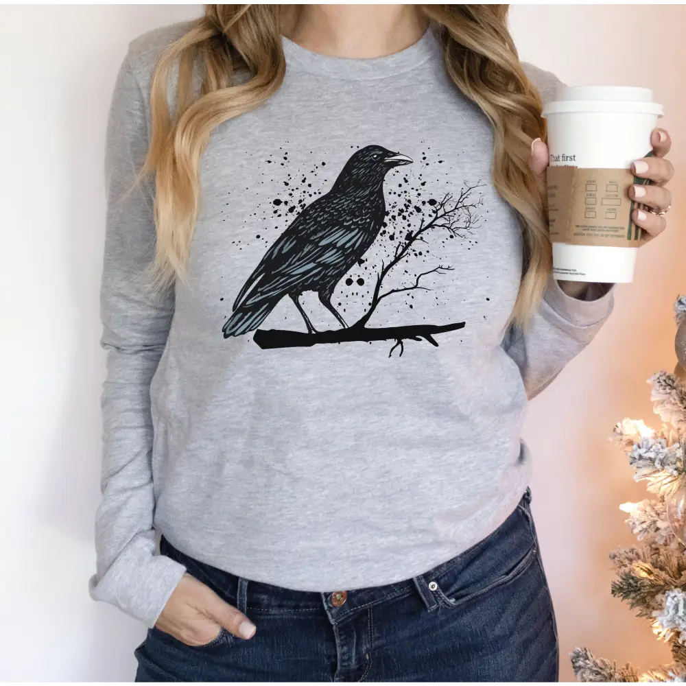 Raven Sweatshirt Compass Sweater Crow Tee Raven In The Sky Raven Murder Attempt Sweatshirt Gothic Raven Shirt G113