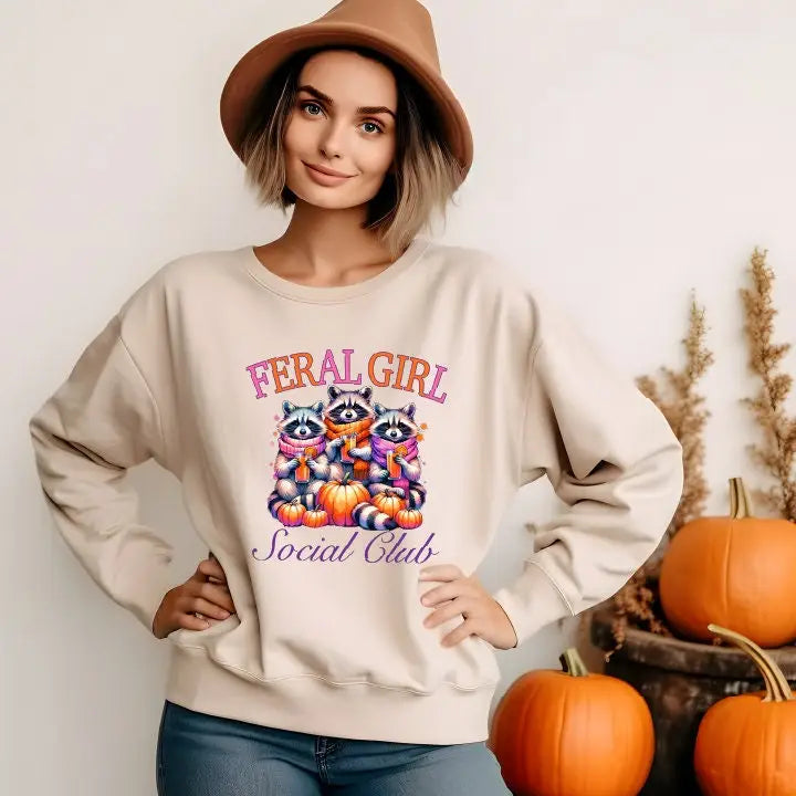 Retro Fall Season Shirt Autumn Raccoon Feral Girl Autumn Hoodie Trendy Fall Season Hoodie,Pumpkin Season Funny