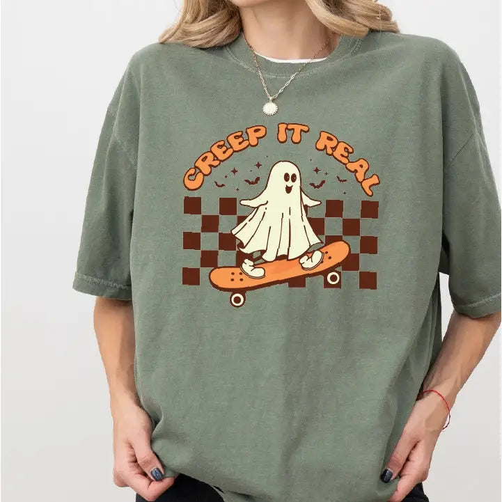 Retro Halloween Comfort Colors Tshirt Creep it Real Tee Retro Style Ghost Halloween Shirt Retro Fall Shirt Funny Fall