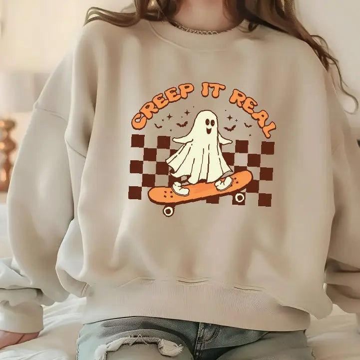 Retro Halloween Sweatshirt Creep it Real Sweatshirt Retro Style Ghost Halloween Shirt Retro Fall Sweatshirt Funny Fall