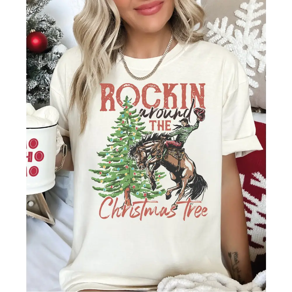 Rockin Around The Christmas Tree Comfort Colors Shirt Country Christmas Shirt Retro Xmas Western Shirt Cowboy Christmas