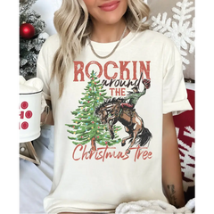 Rockin Around The Christmas Tree Comfort Colors Shirt Country Christmas Shirt Retro Xmas Western Shirt Cowboy Christmas