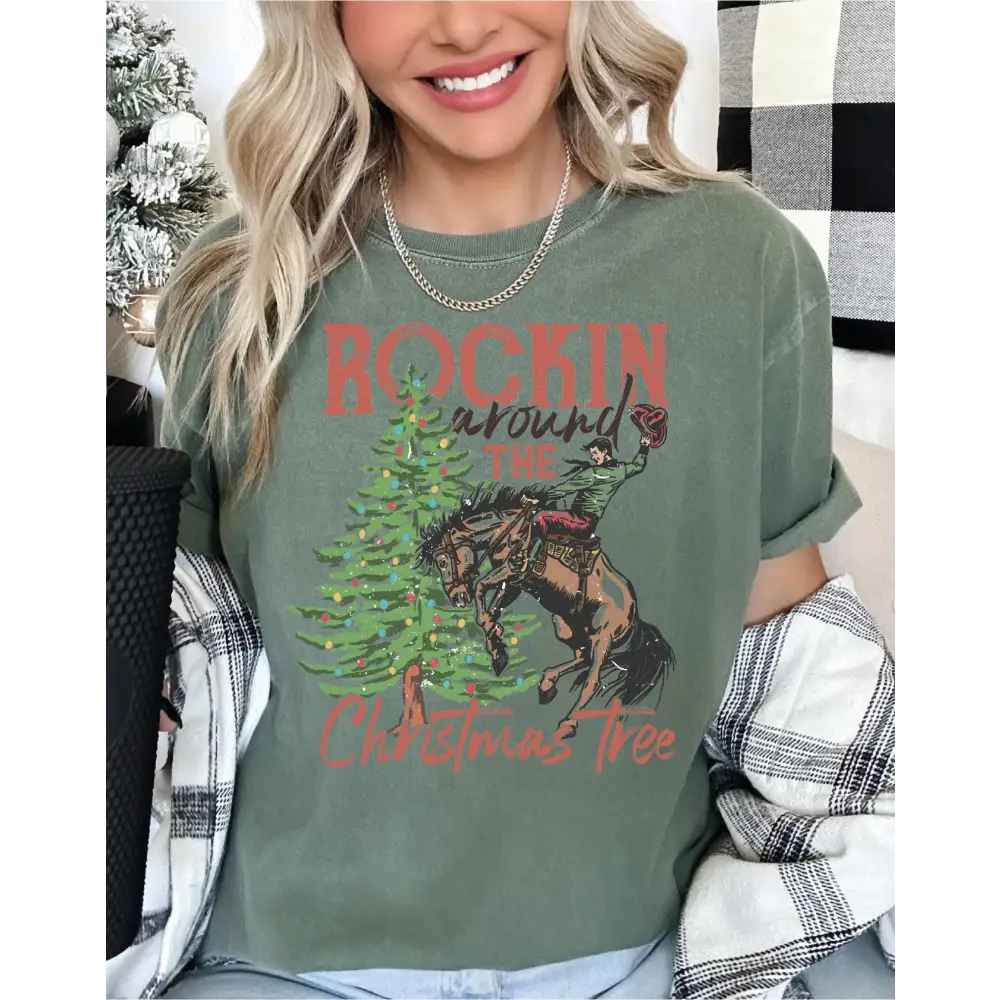 Rockin Around The Christmas Tree Comfort Colors Shirt Country Christmas Shirt Retro Xmas Western Shirt Cowboy Christmas