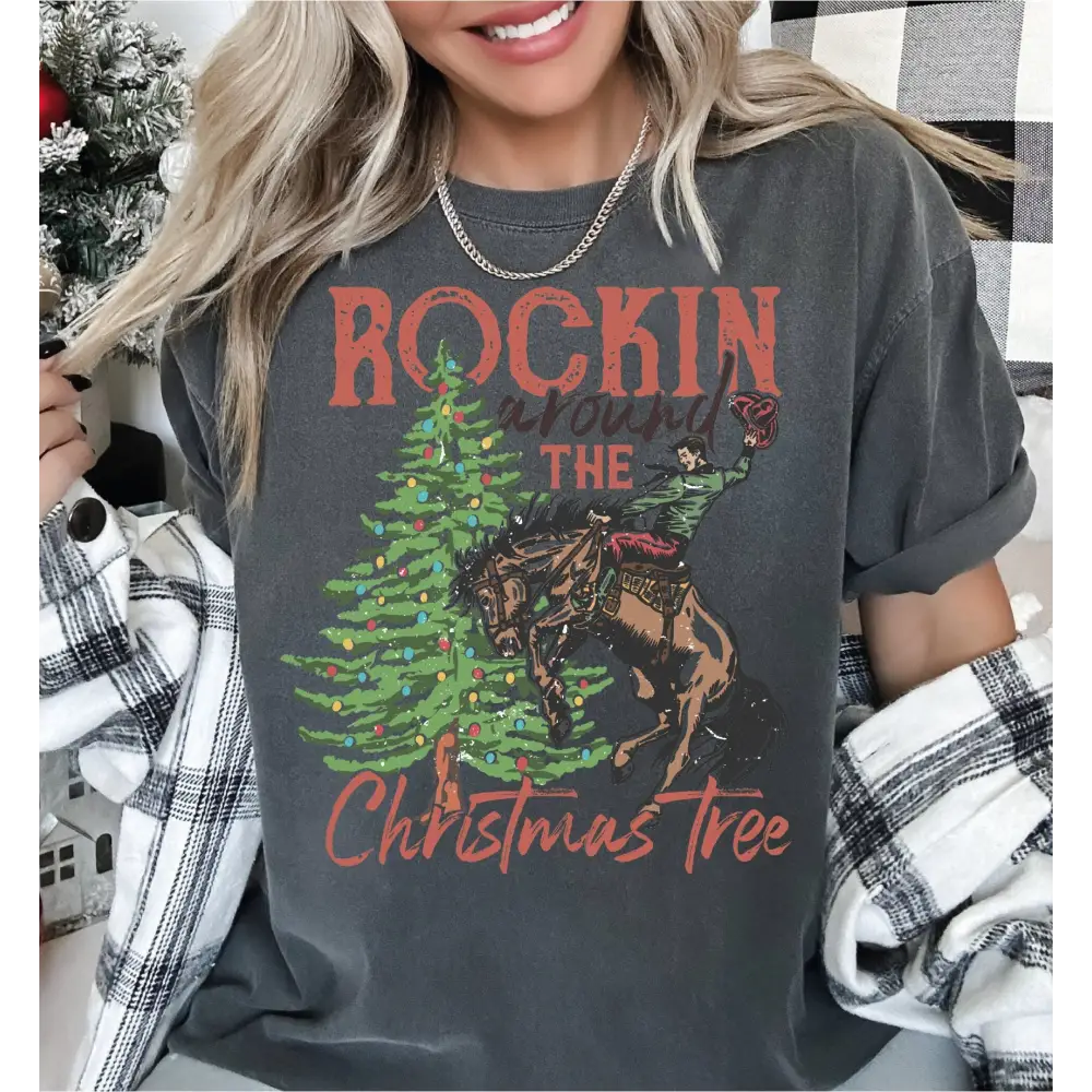 Rockin Around The Christmas Tree Comfort Colors Shirt Country Christmas Shirt Retro Xmas Western Shirt Cowboy Christmas