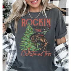 Rockin Around The Christmas Tree Comfort Colors Shirt Country Christmas Shirt Retro Xmas Western Shirt Cowboy Christmas