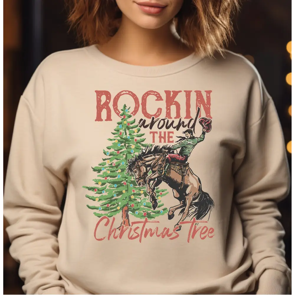 Rockin Around The Christmas Tree Sweatshirt Christmas Western Hoodie Youth Christmas Sweatshirt Cowboy Christmas Family