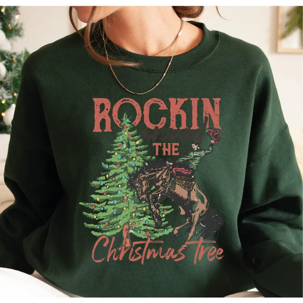 Rockin Around The Christmas Tree Sweatshirt Christmas Western Hoodie Youth Christmas Sweatshirt Cowboy Christmas Family