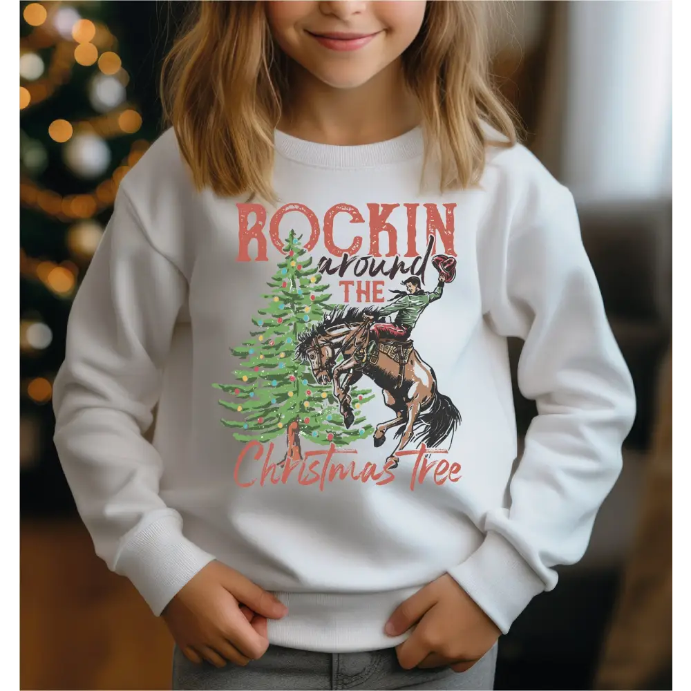 Rockin Around The Christmas Tree Sweatshirt Christmas Western Hoodie Youth Christmas Sweatshirt Cowboy Christmas Family