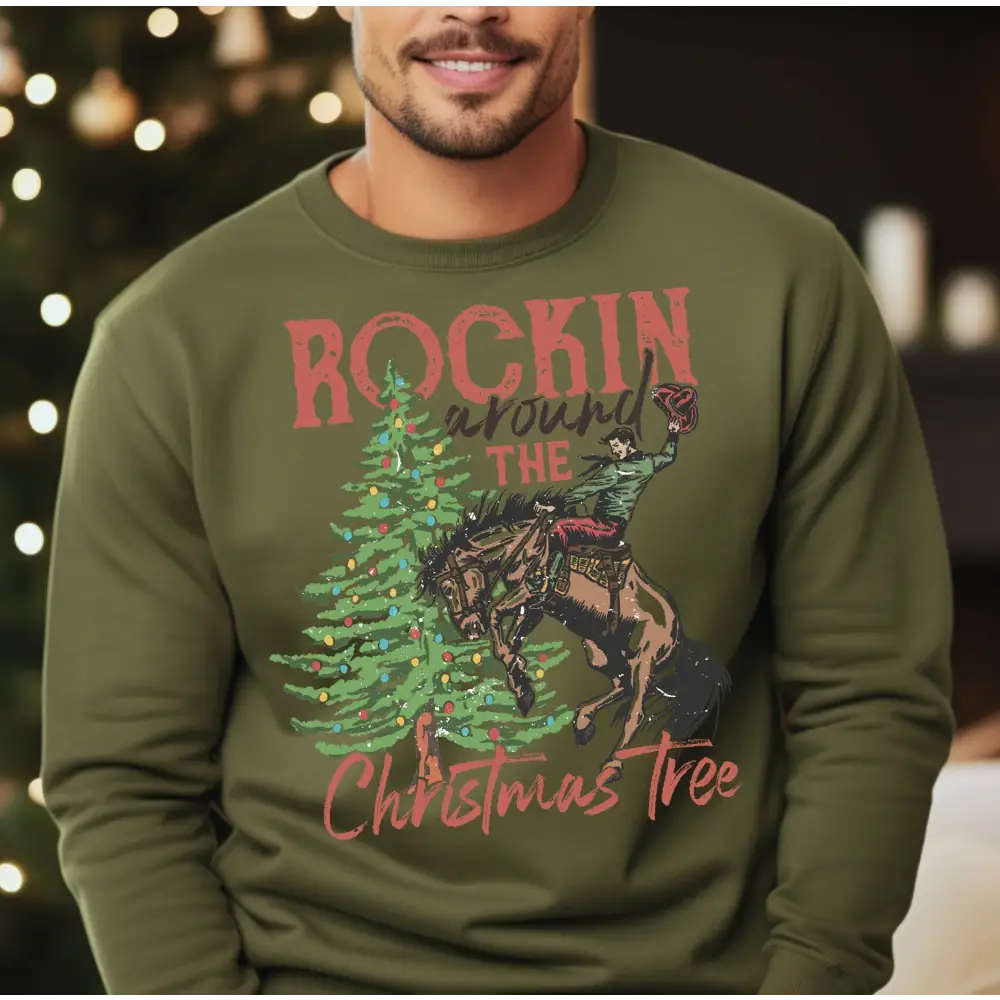 Rockin Around The Christmas Tree Sweatshirt Christmas Western Hoodie Youth Christmas Sweatshirt Cowboy Christmas Family