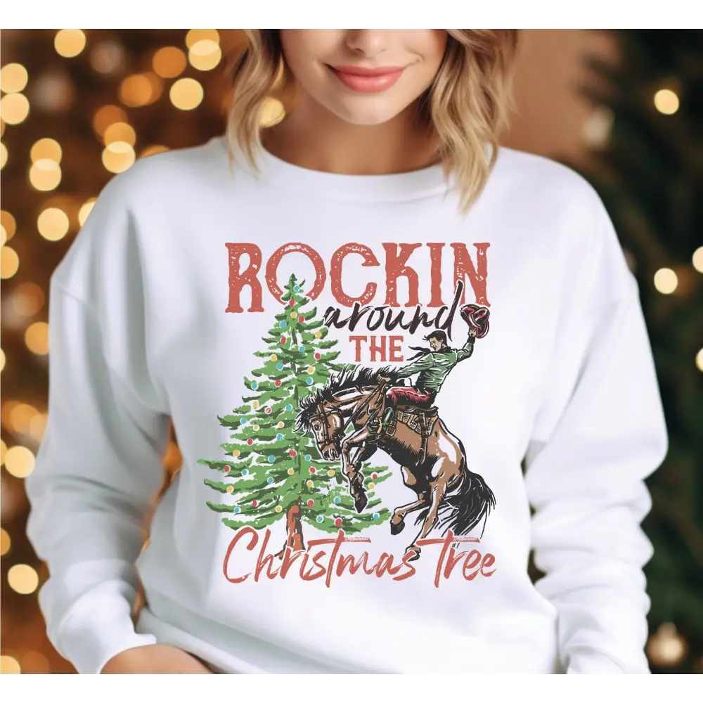 Rockin Around The Christmas Tree Sweatshirt Christmas Western Hoodie Youth Christmas Sweatshirt Cowboy Christmas Family