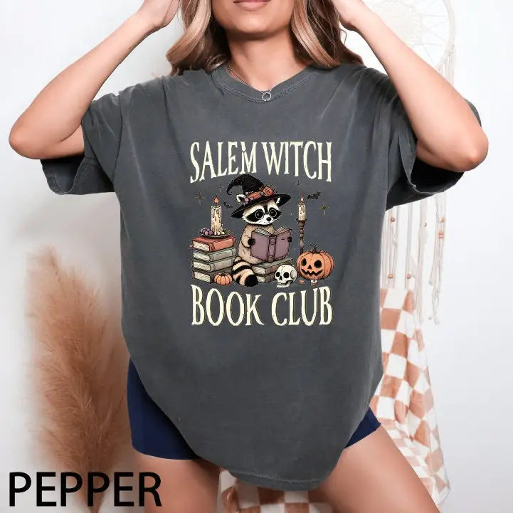 Salem Witch Book Club Halloween Comfort Colors T-Shirt,Fall Season,Pumpkin Season Funny Halloween Raccoon,SAS1563