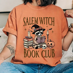 Salem Witch Book Club Halloween Comfort Colors T-Shirt,Fall Season,Pumpkin Season Funny Halloween Raccoon,SAS1563