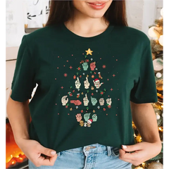 Sign Language Christmas Tree Shirt Merry Christmas ASL Shirt Hand Language Xmas Shirt Deaf Awareness Gift LS714