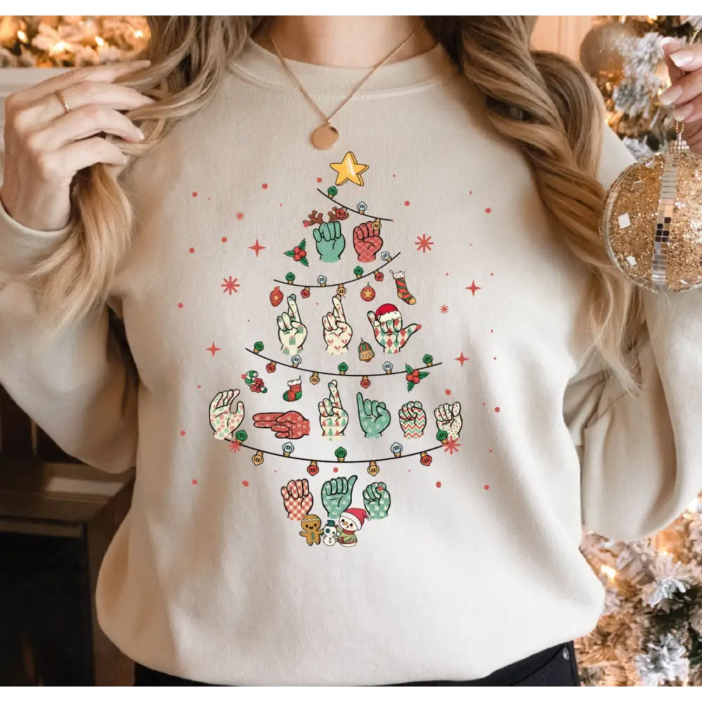 Sign Language Christmas Tree Sweatshirt Merry Christmas ASL Sweatshirt Hand Language Xmas Shirt Deaf Awareness Gift