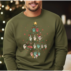 Sign Language Christmas Tree Sweatshirt Merry Christmas ASL Sweatshirt Hand Language Xmas Shirt Deaf Awareness Gift